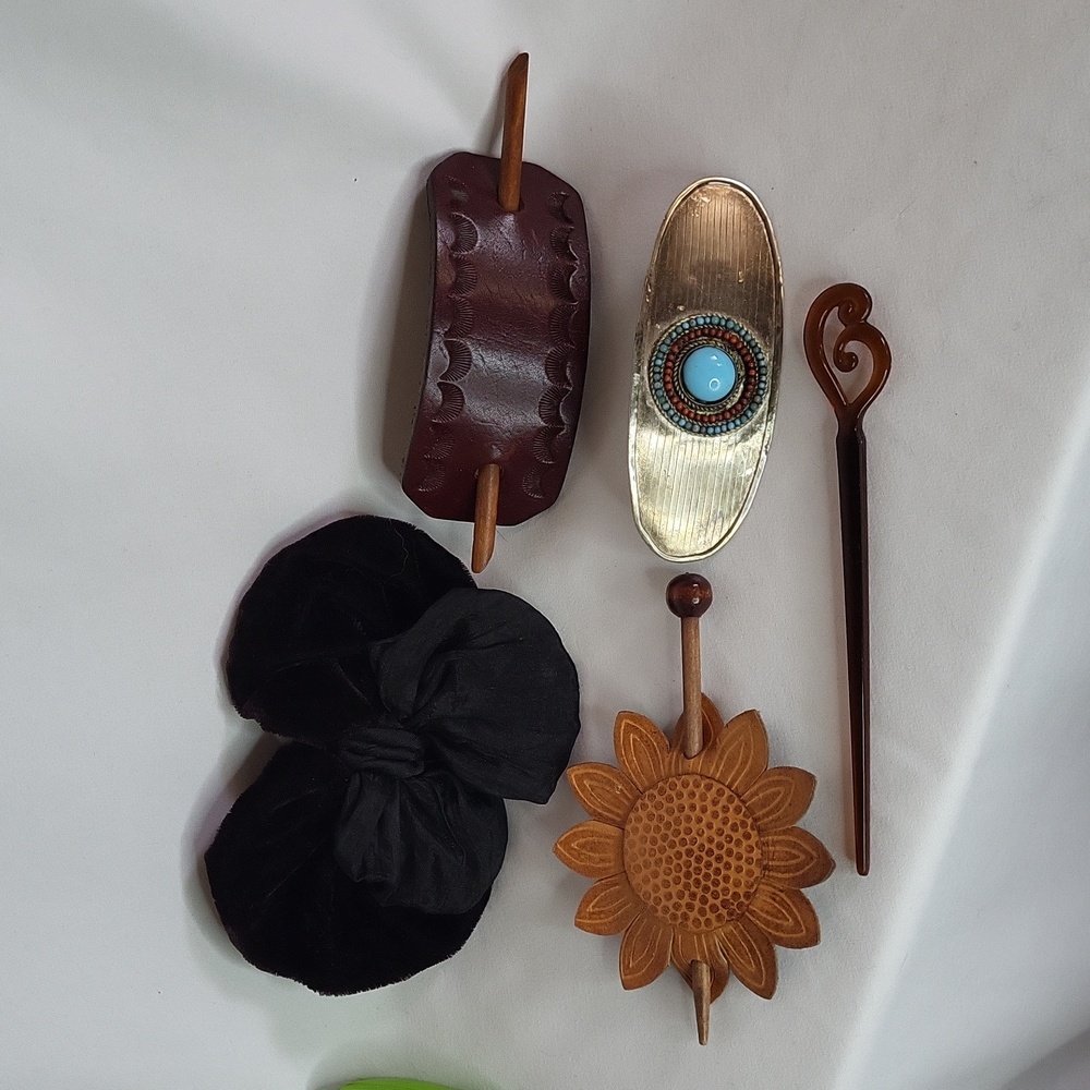 Vintage Hair Bows 1980s Leather Metal Velvet
